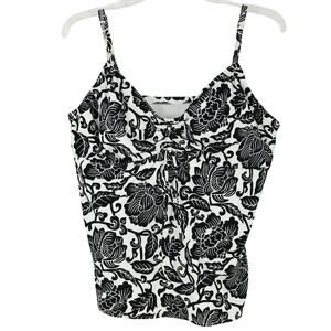 Lands End Swim Top Plus Size 18 Womens Black White Floral Tankini Underwire